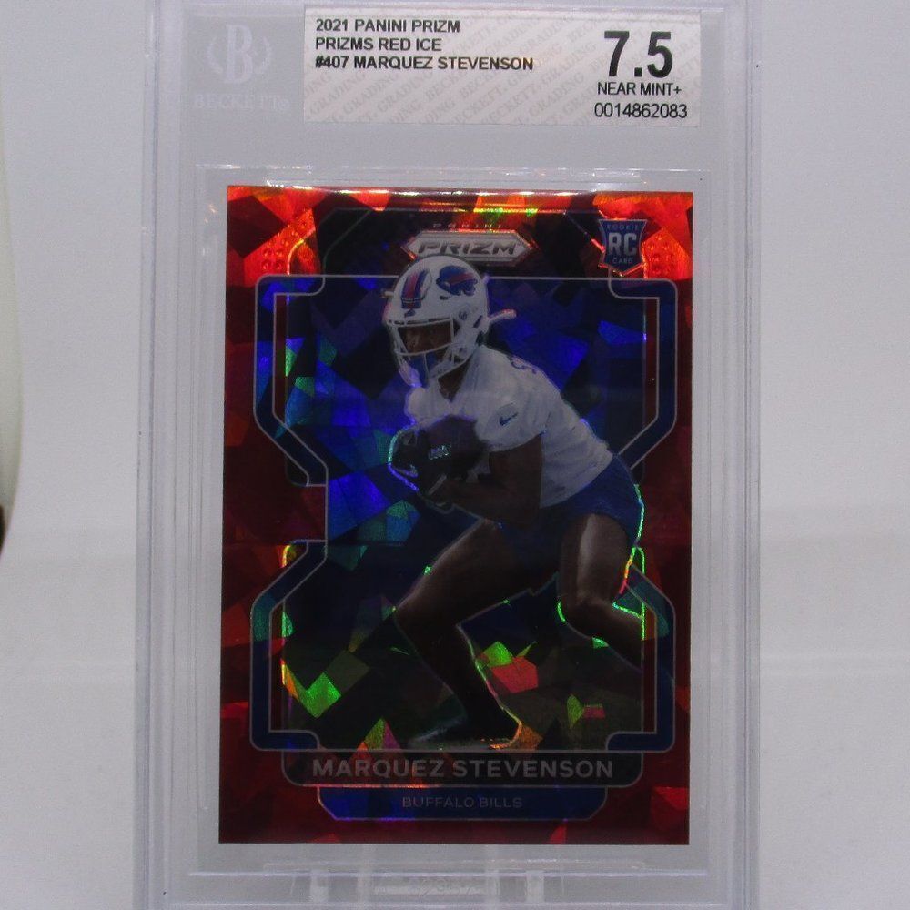 2021 Panini Prizm Red Cracked Ice MARQUEZ STEVENSON #407 RC Bills BGS 7.5